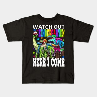 Watch Out Kindergarten Here I Come Monster Truck Dinosaur Back To School Kids T-Shirt